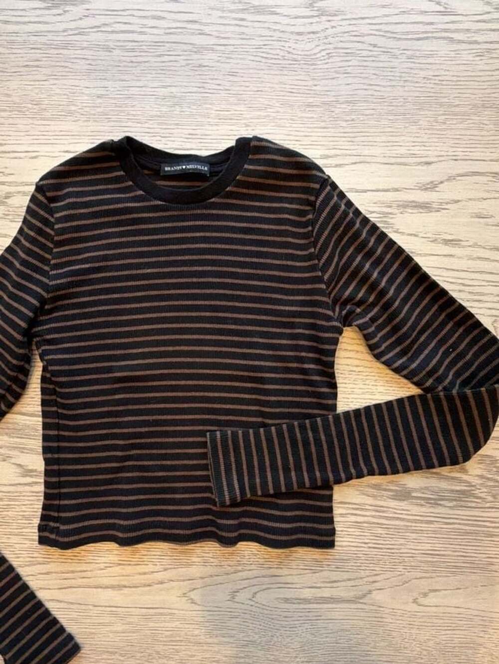 Brandy Melville Striped Long Sleeve Ribbed Top Black Brown